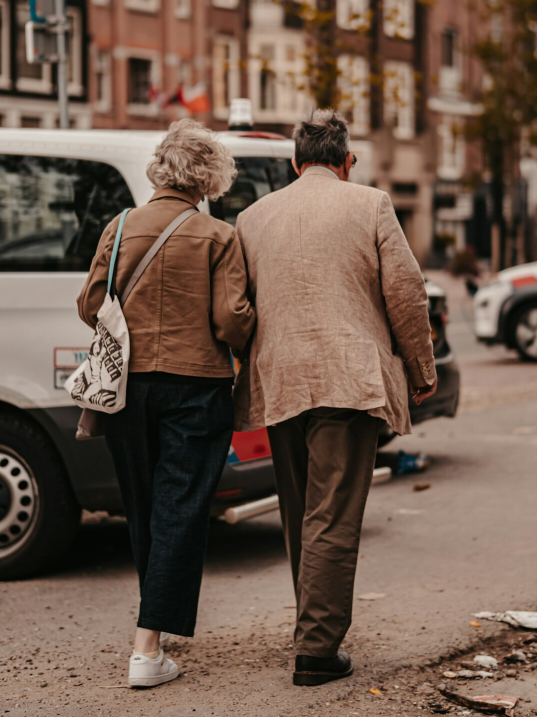 elderly couple walking